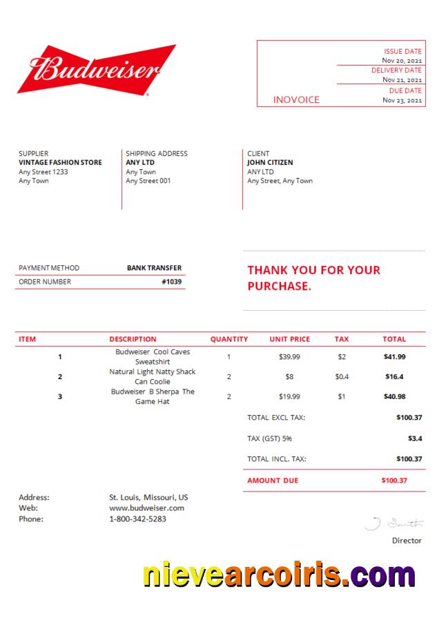 USA Budweiser invoice